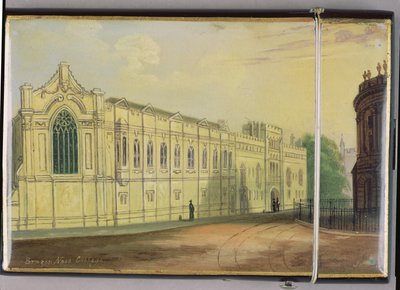 Estuche de tarjeta victoriano, con una escena del Brasenose College, Oxford de Richard Phene and Benjamin W. Spiers